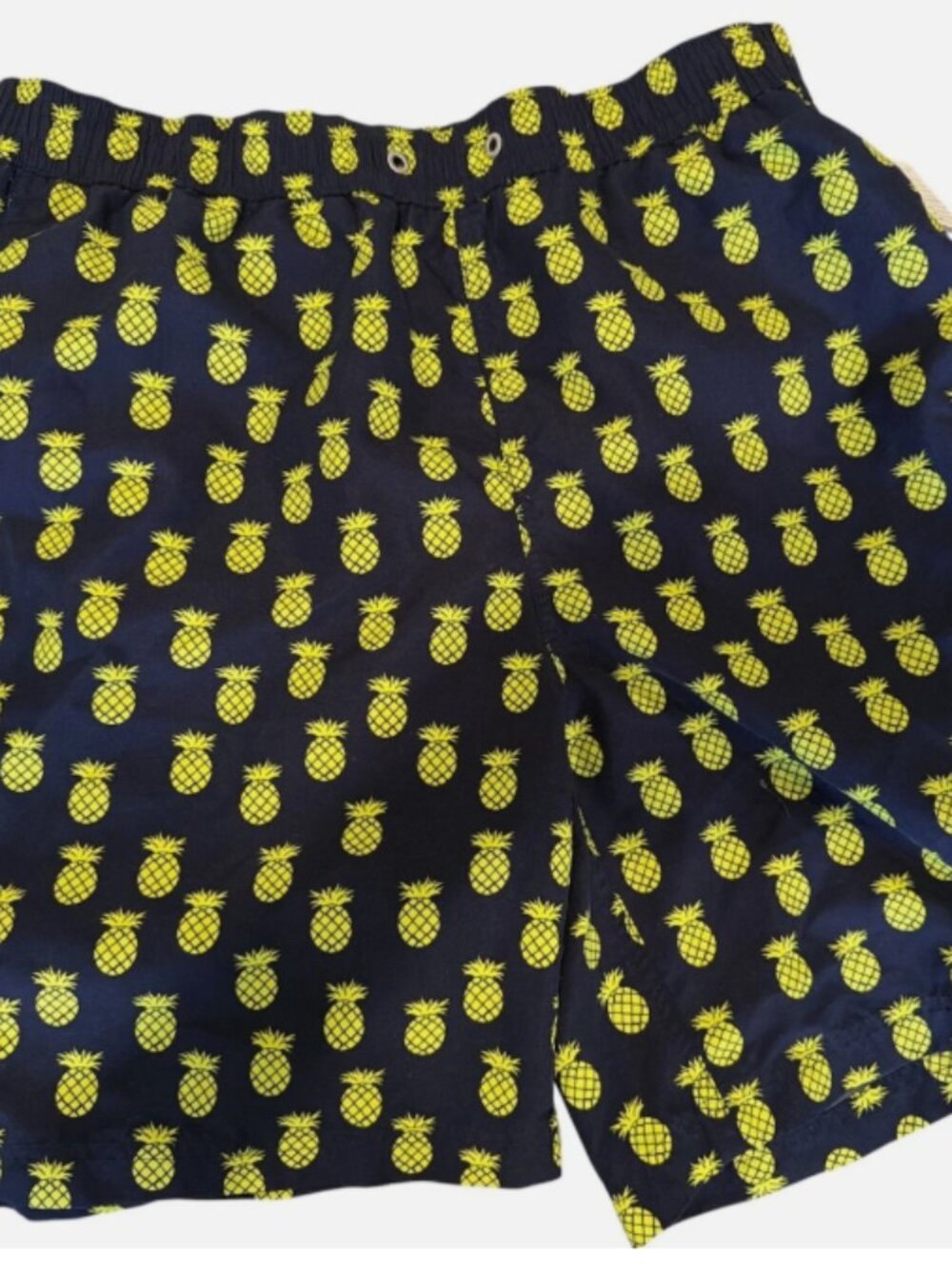 VTG Neiman Marcus Mens Blue Gold Pineapple Print Lined Swim Trunks Shorts Sz L